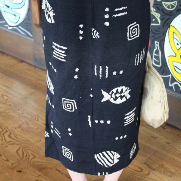 Vintage 1990's Black Maxi Dress With Fish Pattern - Picture 5 of 5